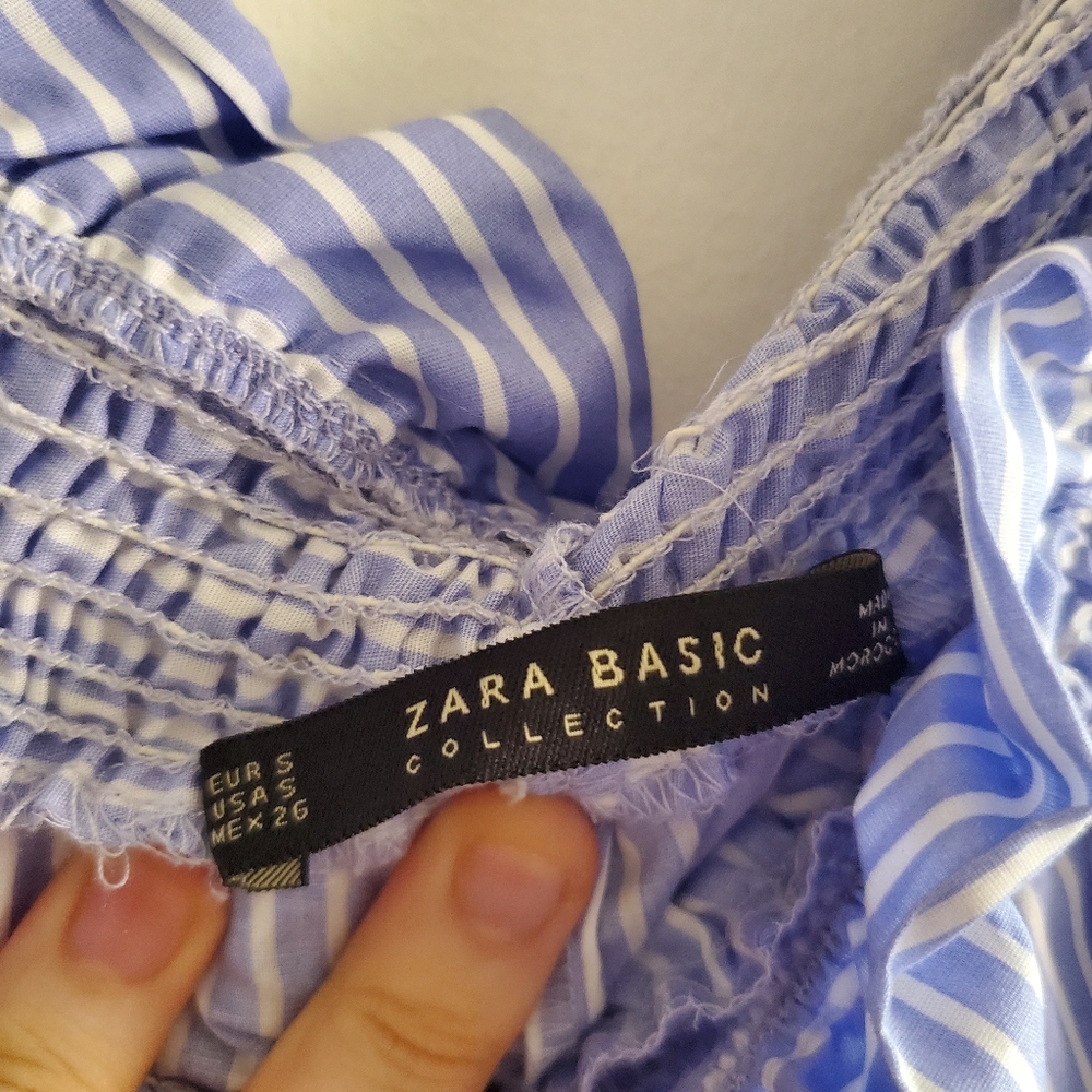 Zara striped off the shoulder Crop Top Bow Back Size S Preppy Feminine Coastal - Picture 11 of 13